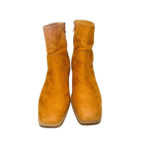 SO Camel Faux Suede Fringe Ankle Western Boots Wedge Heel 8.5 Boho Cowgirl - Picture 3 of 14